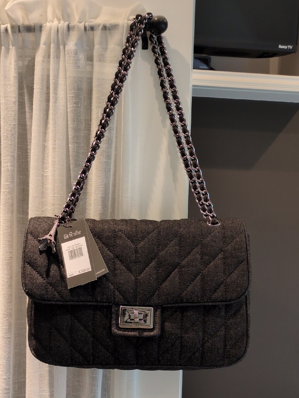 Black Quilted Chain-Handle Shoulder Bag
